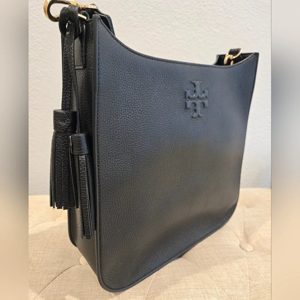 Tory Burch Black Leather Crossbody with Gold-Tone Hardware and Tassel